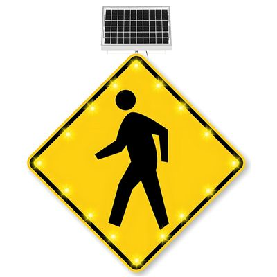 Street Traffic Warning Sign with solar Powered,Flashing LED Pedestrian Crossing Sign, IP65 Waterproof,for Road Driveway Neighborhood Safety 30in-1PC