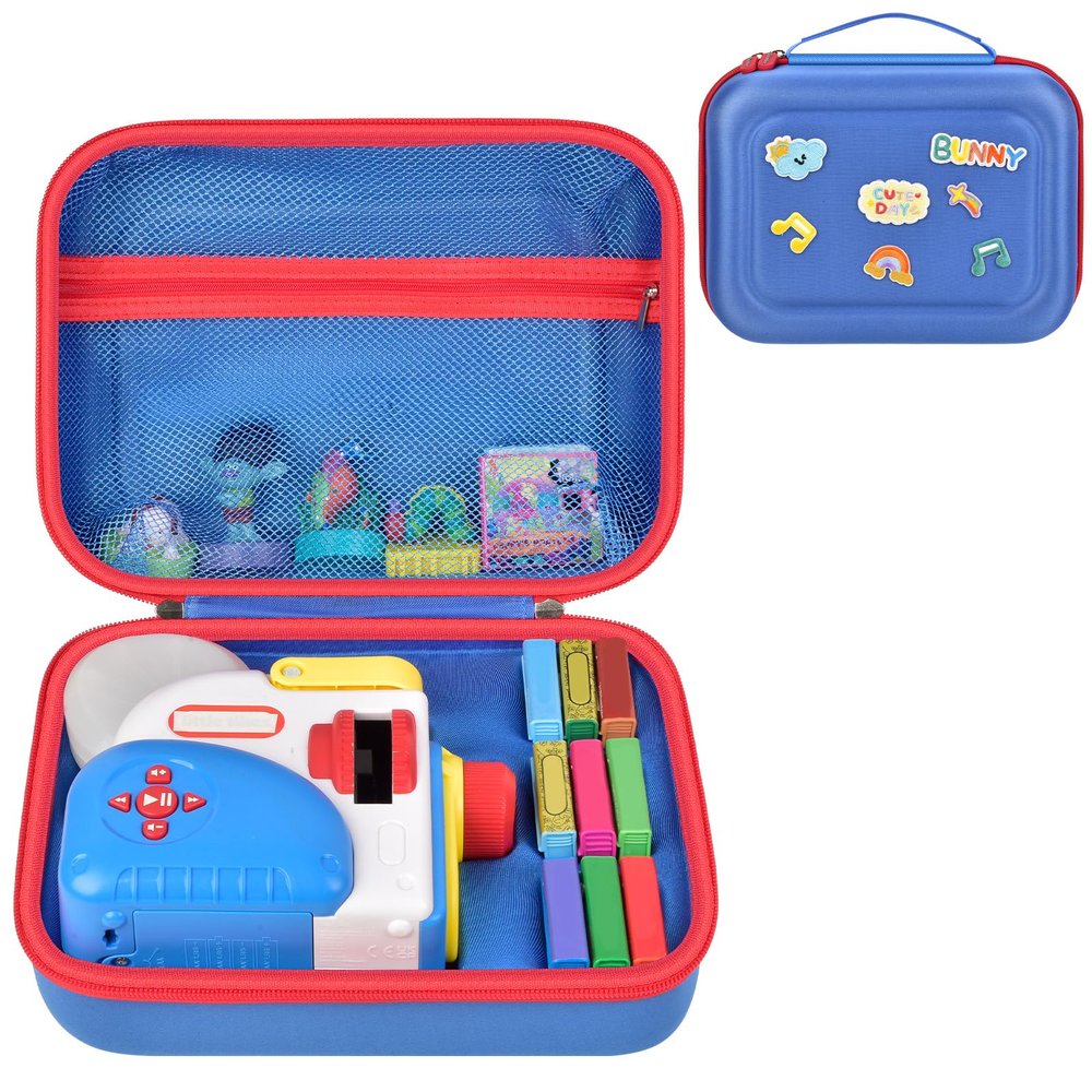 Case Compatible with Little Tikes Story Dream Machine Starter Set, Toys Storage Bag with 5 DIY Embroidery Patches, Organizer for Projector Storytime Books and Audio Character- Blue Letters (Box Only)