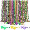 Civaner 36 Pcs Mardi Gras Beads Necklaces and 3 Pcs Heart Sunglasses Bulk Gold Purple Green Mardi Gras Necklaces Carnival Costumes Decorations for Carnival Parade Supplies view 1