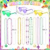 Civaner 36 Pcs Mardi Gras Beads Necklaces and 3 Pcs Heart Sunglasses Bulk Gold Purple Green Mardi Gras Necklaces Carnival Costumes Decorations for Carnival Parade Supplies view 2