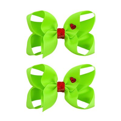 YanJie 5' Halloween Green Hair Bow Clips for Girls Christmas Grinch Bows with Heart Christmas Hair Accessories Grosgrain Hairpin Holiday Decor Stocking Stuffers