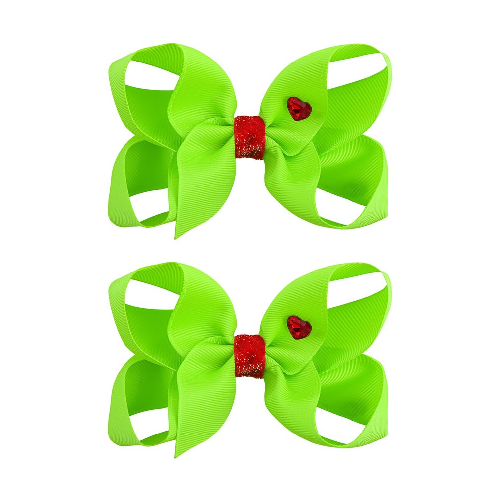 YanJie 5' Halloween Green Hair Bow Clips for Girls Christmas Grinch Bows with Heart Christmas Hair Accessories Grosgrain Hairpin Holiday Decor Stocking Stuffers