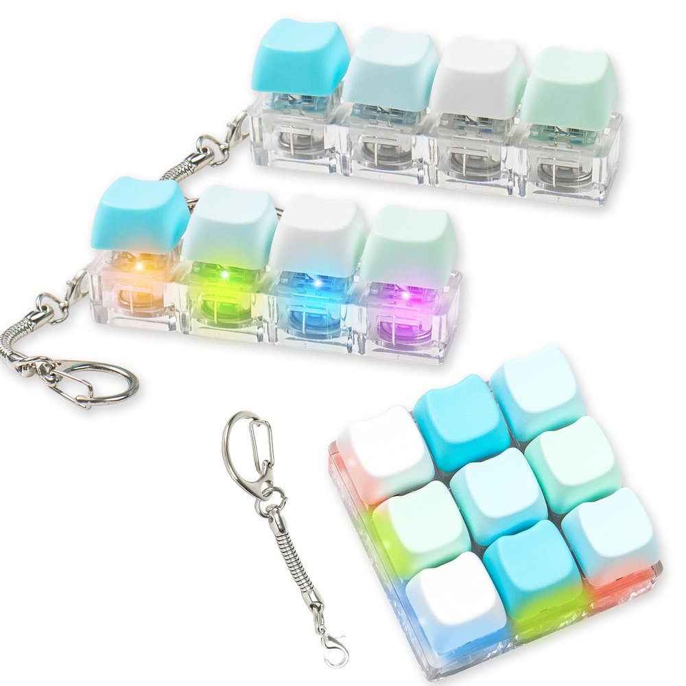 3 Pcs Keyboard Fidget Toy for Adults, Cute Cat Loud Clicky Fidget Toy with LED Lights, Stress Relief Fidget Clicker Keyboard Keychain for Adults Relieve Stress and Anxiety, Blue