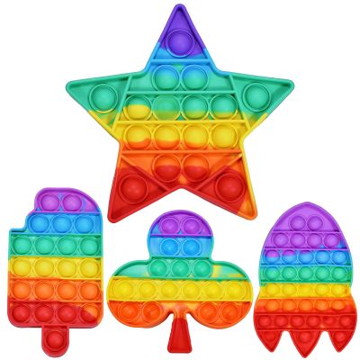 4 Pack Rainbow Pop Fidget Toys,Push Pop Sensory Toy Set,Stress Relief for Kids & Adults,Pop Bulk & Party Favors Toddler Toys for Birthday Christmas Easter Birthday Gifts,Classroom Prize (Stars)