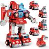 Baobrava Transformers Toys for 4 5 6 7 8 Year Old Boys, 5-in-1 Fire Truck Car Toys Take Apart Transform to Robot, STEM Montessori Drill Screw Set, Valentines Easter Basket Stuffers Birthday Gifts view 1