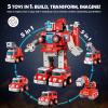 Baobrava Transformers Toys for 4 5 6 7 8 Year Old Boys, 5-in-1 Fire Truck Car Toys Take Apart Transform to Robot, STEM Montessori Drill Screw Set, Valentines Easter Basket Stuffers Birthday Gifts view 3