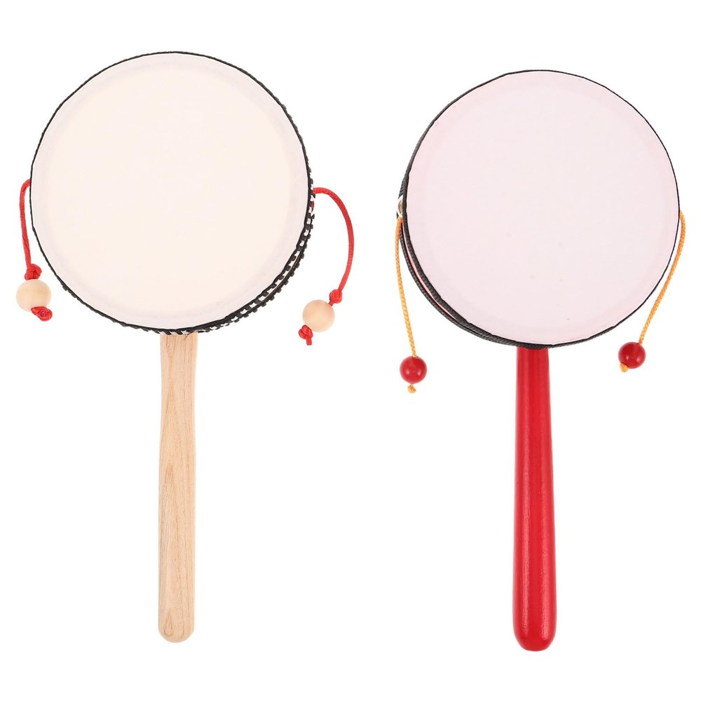 DECHOUS 2Pcs Monkey Drum Toy Wood Chinese Spinning Rattle Drum Percussion Instrument for Kids Toddler Early Music Learning