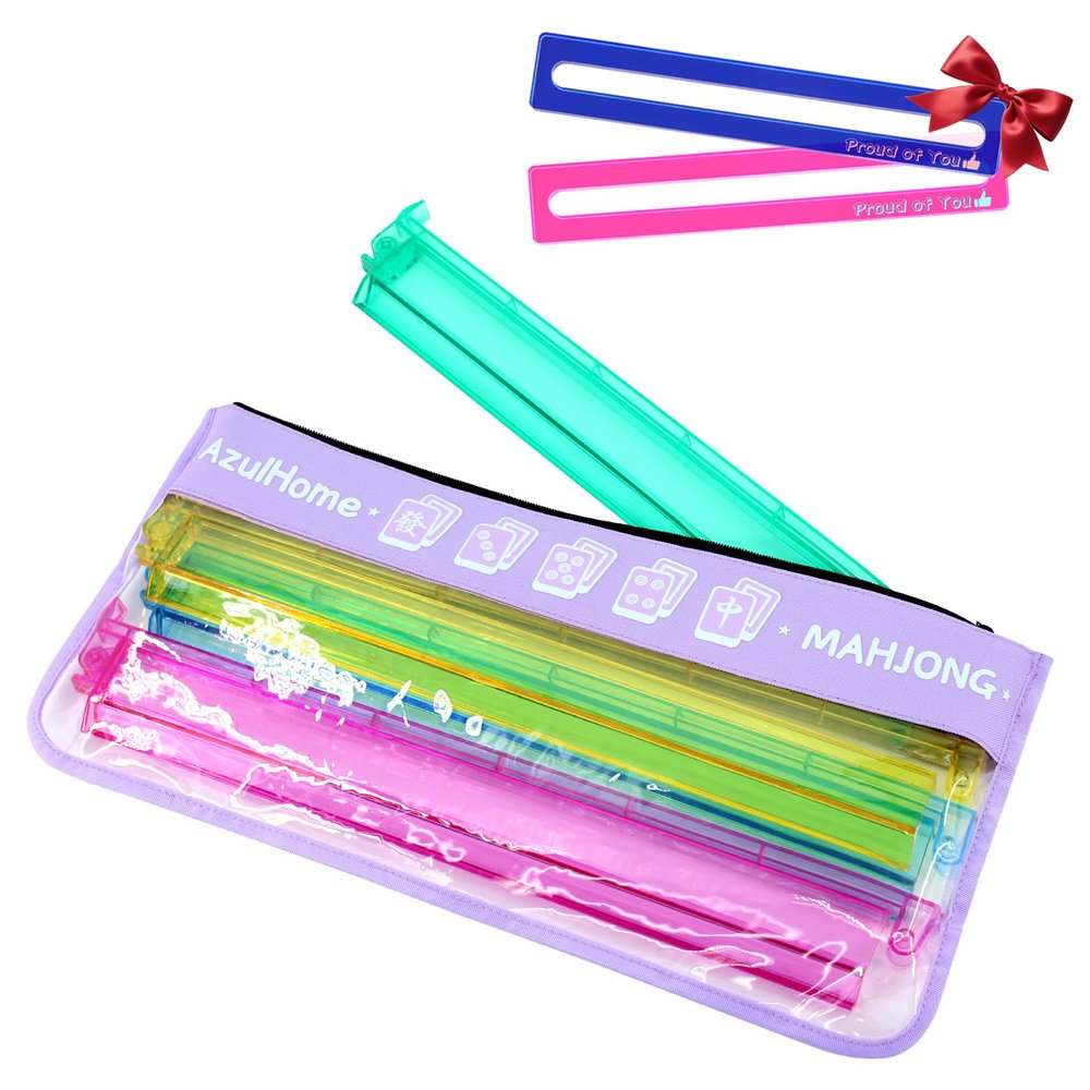 AzulHome Mahjong All-in-One Tile Rack & Pusher with Bag, Multi-Color Acrylic Mahjong Tile Racks/Trays/Holders, American Majiang Racks with Pushers