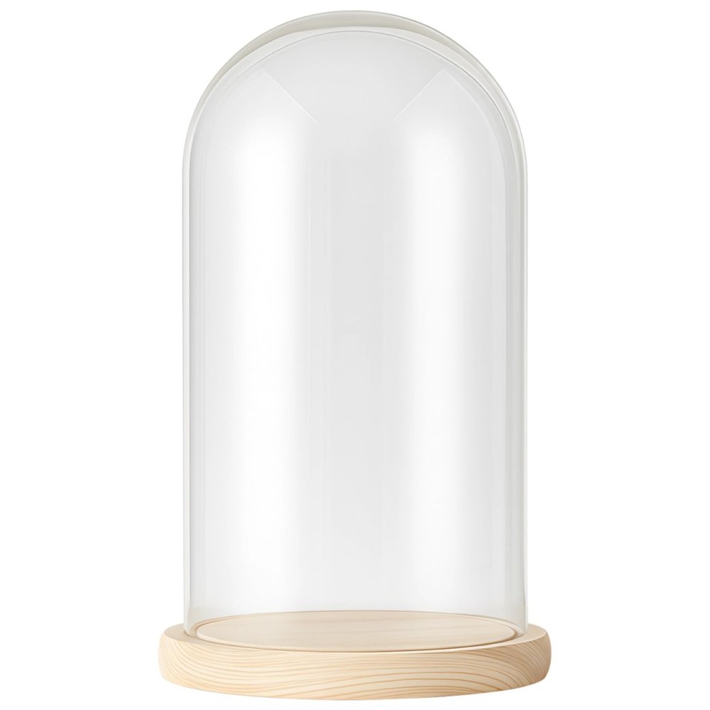 5.9 X 11.8 in / 15 X 30 Cm Glass Display Dome for Items and Flowers, Collectibles Decorative, High Borosilicate Glass, Transparent Protective Dome with Wooden Base