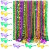Civaner 144 Pcs Mardi Gras Bead Necklaces and 12 Pcs Heart Sunglasses Bulk Metallic Bead Necklaces Purple Gold Green Mardi Gras Costume Accessories for Carnival Parade Party Favors view 1