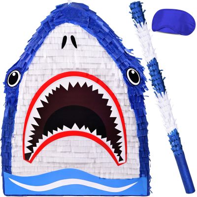 Shark Piata Ocean Shark Themed Party Decorations 17x13x3.7 Inches with Piata Blindfold and Bat for Kid Adult