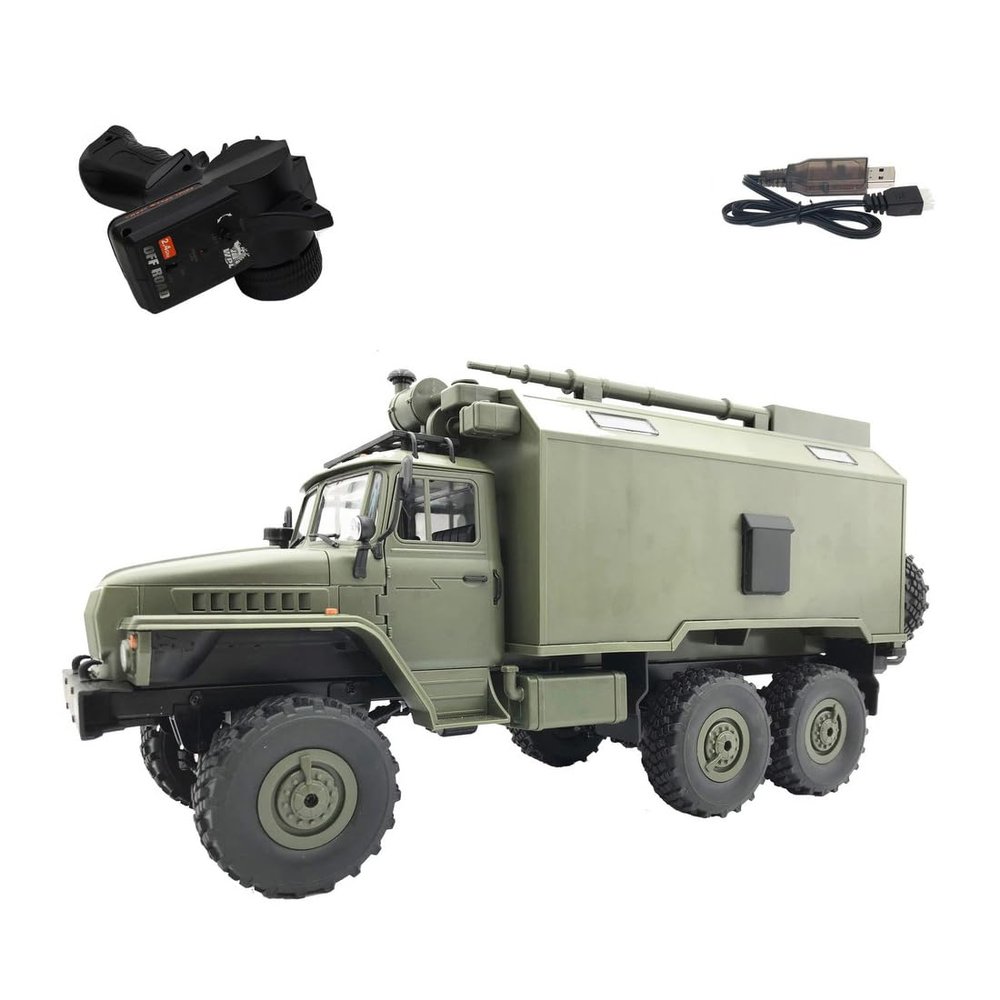 VroomVoyage 1/16 Scale RC Truck, B-36 4-Channel Full-Proportional Military Remote Control Truck Car Model with Two Batteries and LED Headlights, RC Gift for Army Vehilcles Lovers (Green)