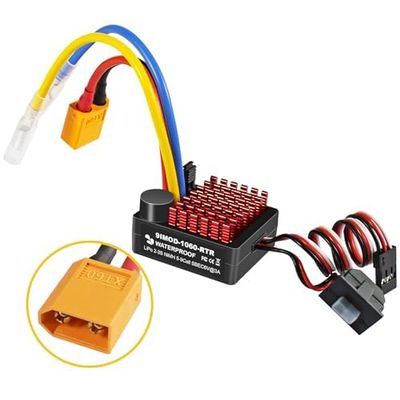 9IMOD WP 1060 2-3s 60A Brushed ESC [XT60 Plug] Waterproof Brushed Electronic Speed Controller with Switch Mode BEC, RC ESC for 1/10 Scale RC Crawler Car Trucks