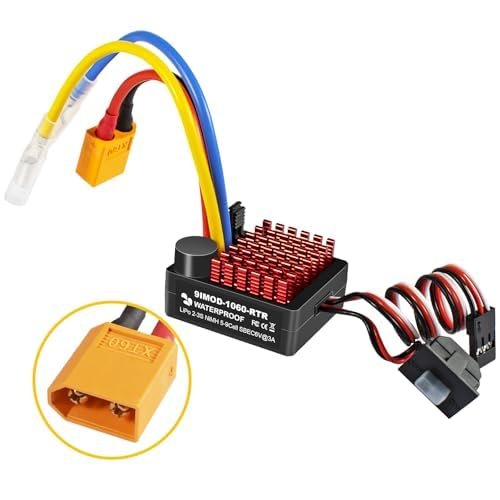 9IMOD WP 1060 2-3s 60A Brushed ESC [XT60 Plug] Waterproof Brushed Electronic Speed Controller with Switch Mode BEC, RC ESC for 1/10 Scale RC Crawler Car Trucks