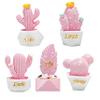 5 Pcs Mini Resin Cactus Figurines  Cute Micro Landscape Ornaments for Garden, Living Room, Office, Automotive Interior Decoration, DIY Desktop Decor, Fun Collectible Home & Party Decoration  Pink view 1