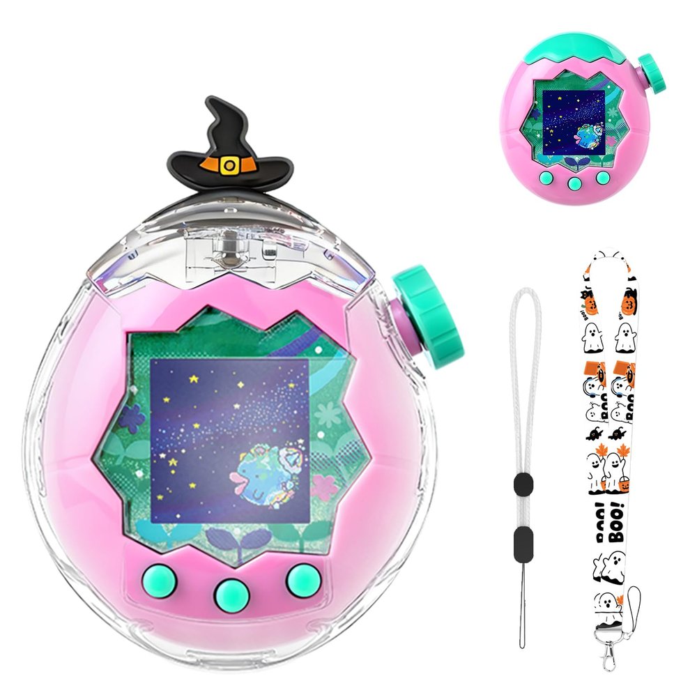 Case for Tamagotchi Paradise  PC Protective Hard Shell with Cute Cartoon Cover & Detachable Halloween Lanyard,Durable Protective Housing for Tamagotchi Paradise Virtual Pet Machine[Wizard Hat]