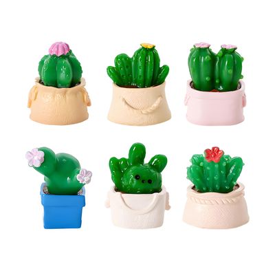6 Pcs Mini Resin Cactus Figurines  Cute 3D Miniature Cacti in Personalized Flower Pots for Dollhouse, Fairy Garden, Bonsai Display, Car, Home, Office, Desktop Decoration, Collectible Ornaments