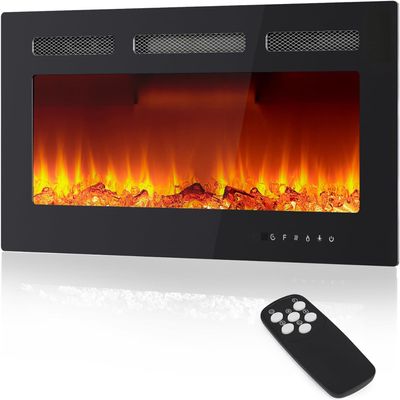 30" Electric Fireplace, Recessed and Wall Mounted Fireplace with Smart WiFi Infrared Linear Fireplace Heater 120v/1500w &12 LED Flame Colors & Timer Remote, Low Noise Operation