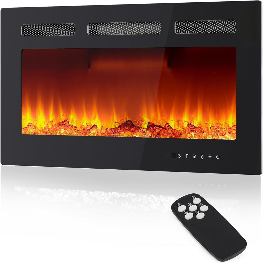 30" Electric Fireplace, Recessed and Wall Mounted Fireplace with Smart WiFi Infrared Linear Fireplace Heater 120v/1500w &12 LED Flame Colors & Timer Remote, Low Noise Operation