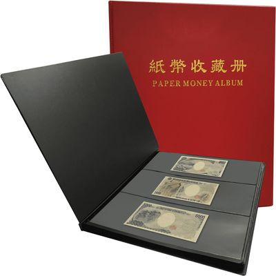 PCCB MINGT 3 Rows 60 Slots Multi-Colour Optional Paper Money Collection Album Banknote Display Storage Album with Black Background Sheets (Red)