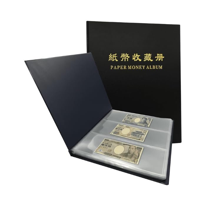 PCCB MINGT 3 Rows 60 Slots Multi-Colour Optional Paper Money Collection Album Banknote Display Storage Album with Transparent Background Sheets (Black)