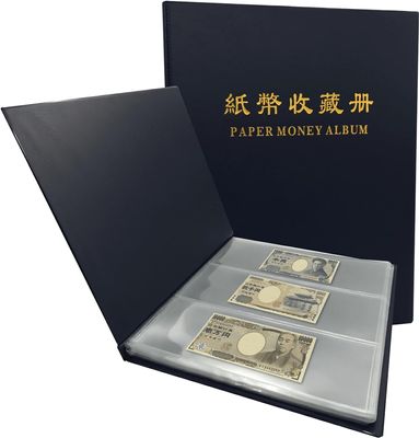 PCCB MINGT 3 Rows 60 Slots Multi-Colour Optional Paper Money Collection Album Banknote Display Storage Album with Transparent Background Sheets (Blue)