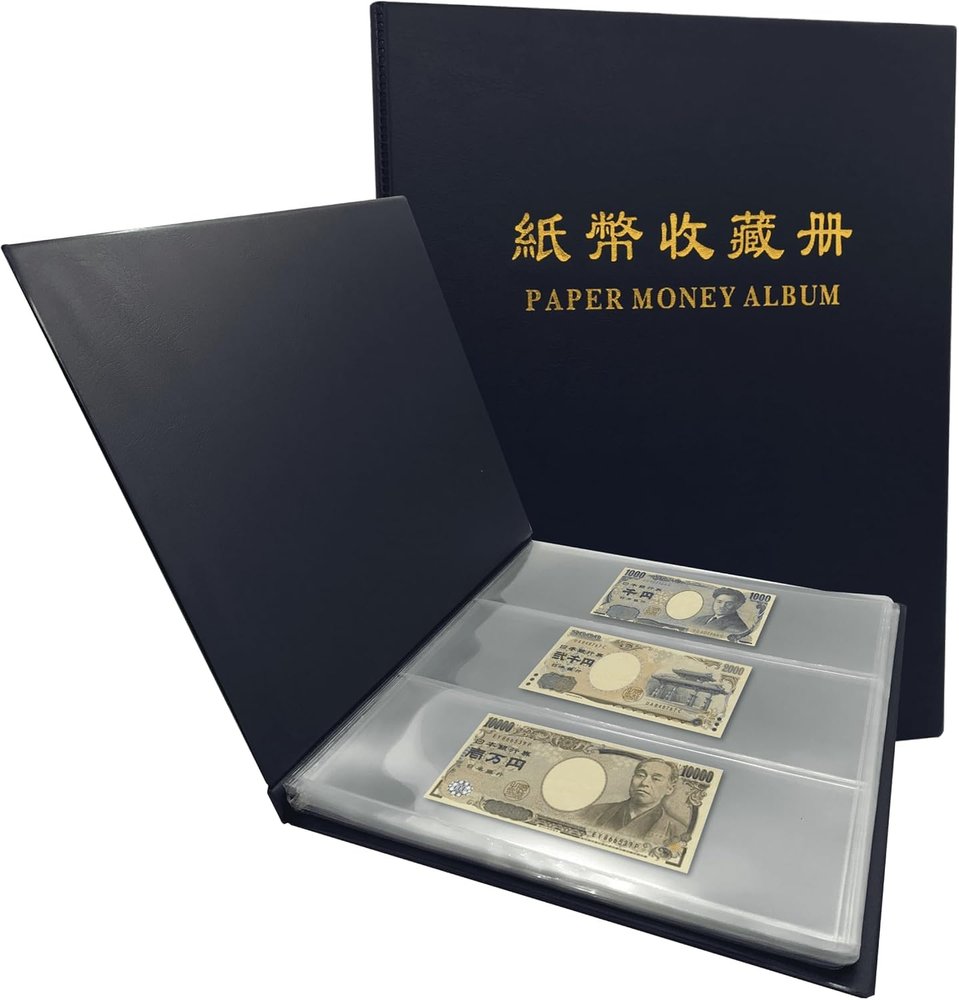 PCCB MINGT 3 Rows 60 Slots Multi-Colour Optional Paper Money Collection Album Banknote Display Storage Album with Transparent Background Sheets (Blue)