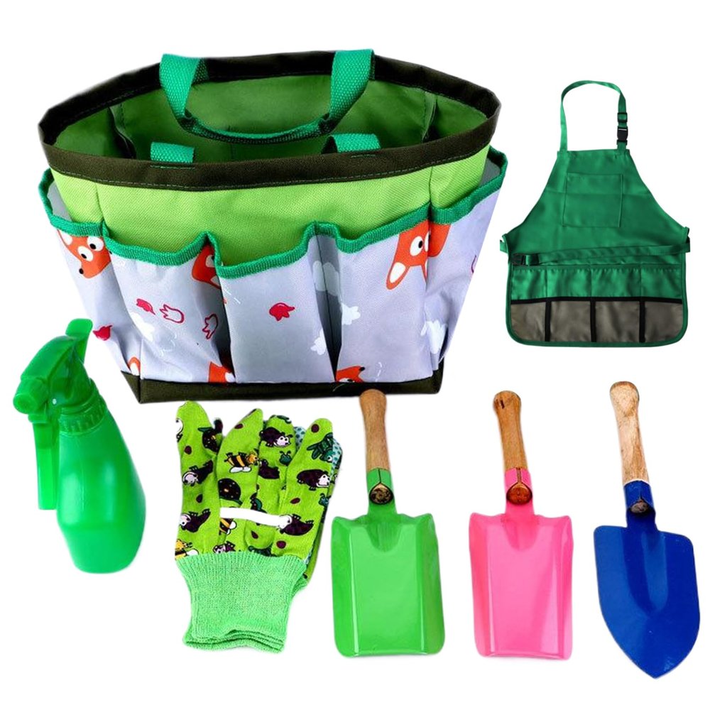 Licsaliwe Kids Gardening Tool Set, 7Pcs Apron Sprayer Gloves Educational Cosplay for Toddlers