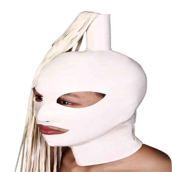 AiCc stylists Halloween Latex High Tailed Pony Hood Rubber Mask Wearing Latex Hair Cosplay (White, S)