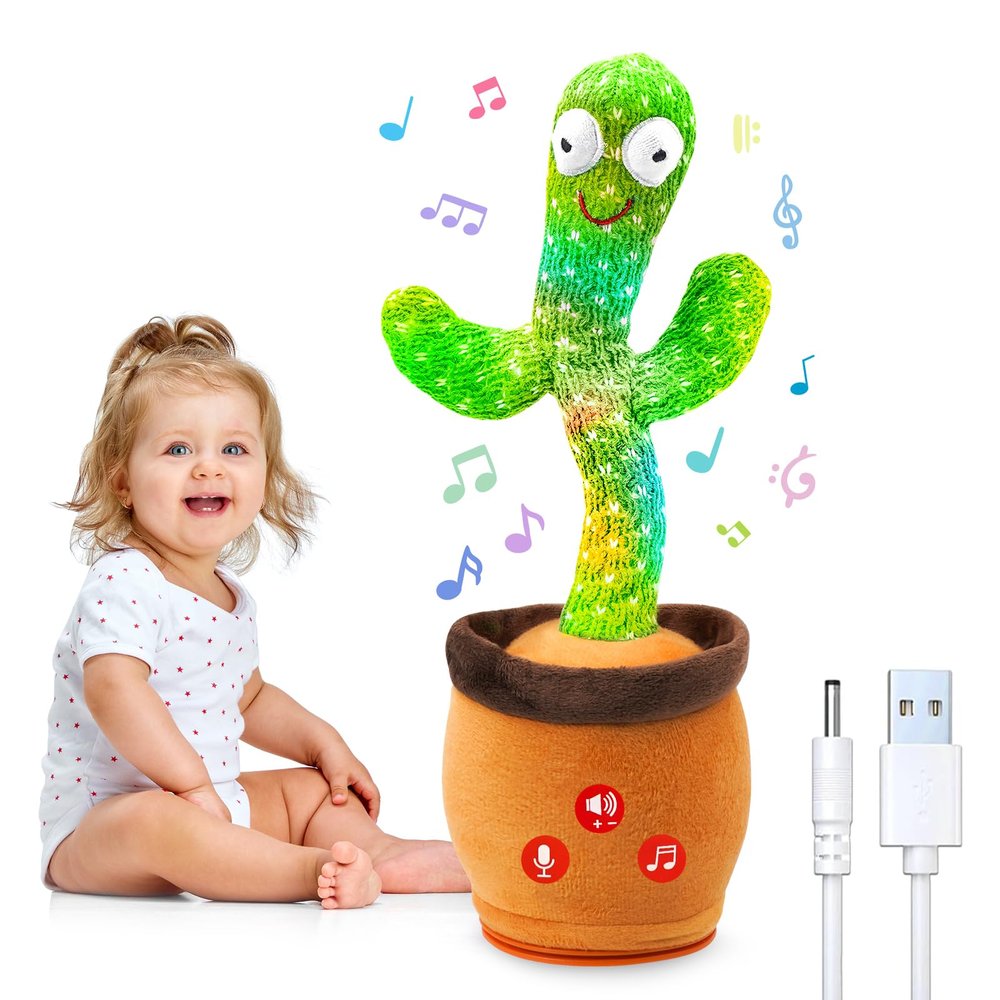 Qularlans Rechargeable Dancing Talking Cactus Toy with Adjustable Volume, Interactive Baby Toddler Funny Toys Singing Mimicking Repeating Kids Boys Girls Gifts for Easter Basket Stuffers, Christmas