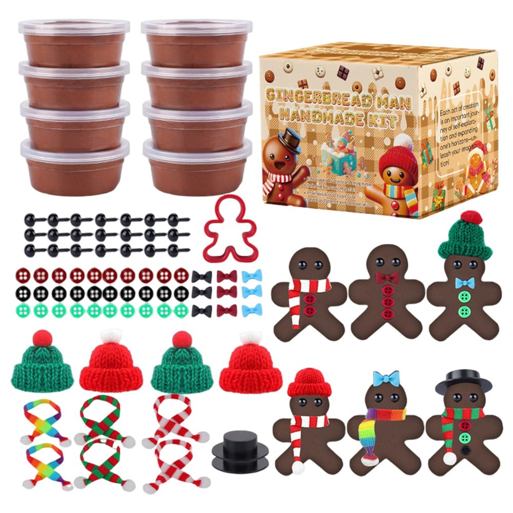 Christmas Craft Kits Gingerbread Man Air Dry Clay Kit DIY Christmas Modeling Clay for Kids Age 3+ for Birthday School Winter Party