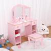 LALFPET Kids Vanity, Princess Makeup Vanity Storage Cabinet with Tri-Fold Mirror and Stool, Pretend Play Vanity Set with Open Storage for Little Girls, Pink Makeup Table for 4-9 view 2
