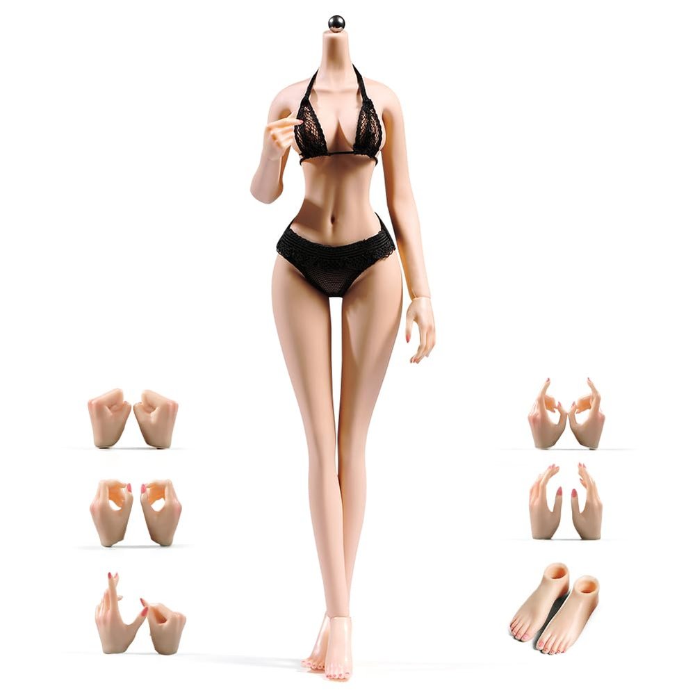 1/6 Scale Female Body,12inch Anime Girl Body Super Flexible Seamless Figure Large Bust Body with Detachable Feet Collection (Normal Skin, Makeup Version)