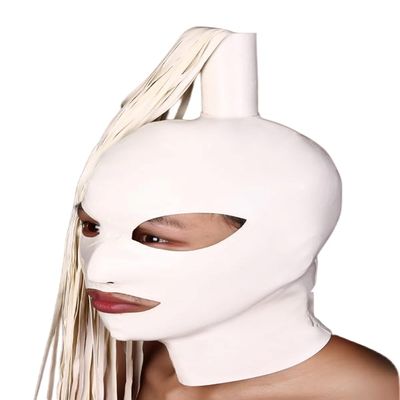 AiCc stylists Halloween Latex High Tailed Pony Hood Rubber Mask Wearing Latex Hair Cosplay (White, M)