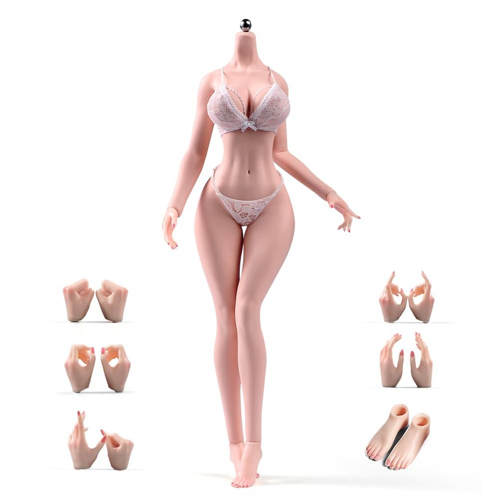 1/6 Scale Female Body,12inch Plump Girl Body Super Flexible Seamless Figure Large Bust Body with Detachable Feet Collection (Pale Skin, Normal Version)