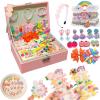 Jewelry Box with Hair Accessories for Girls, Hair Clips/Barrettes/Hair Ties/Bows/Toy Rings/Bracelets/Earrings/Hair Ropes/Hair Elastics, Gift Toys for Teen, Girls aged 4 5 6 7 8-12 view 1