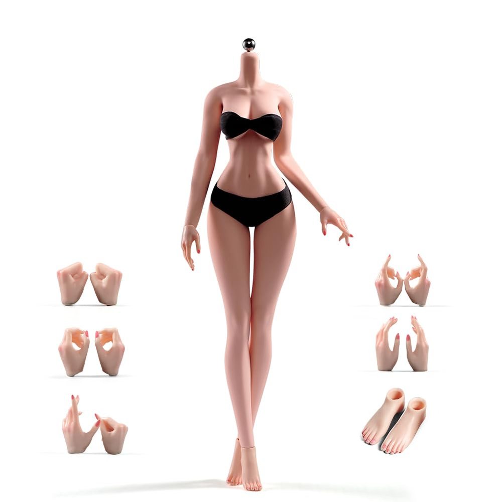 1/6 Scale Female Body,12inch Mech Girl Body Super Flexible Seamless Figure Large Bust Body with Detachable Feet Collection (Pale Skin, Normal Version)