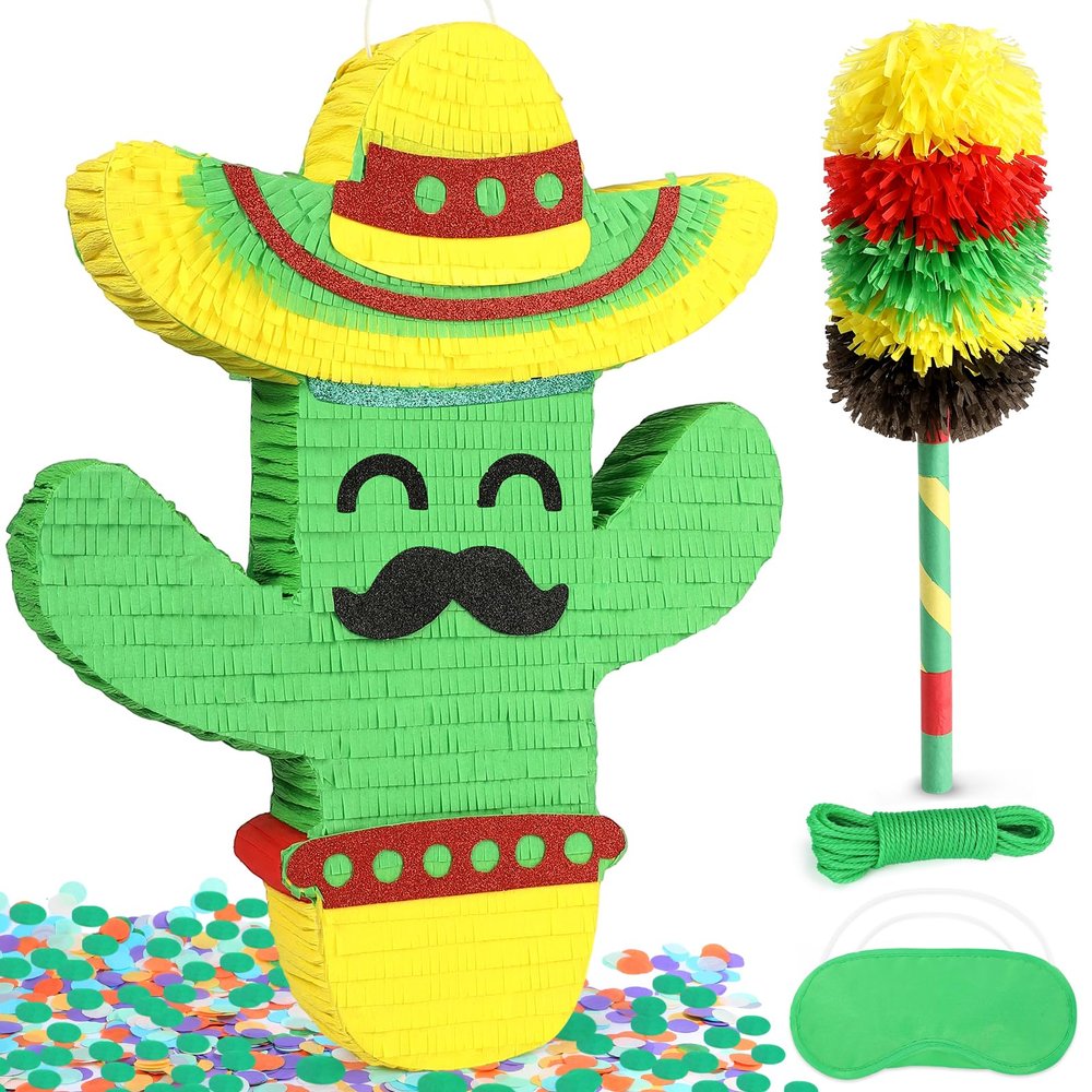 Cinco De Mayo Cactus Pinata for Kids Birthday Party, (16.75x11.25x3 in.) for Fun Fiesta Taco Party Supplies, Luau Event Photo Props, Mexican Theme Decoration, Carnivals Festivals, Taco Tuesday Event