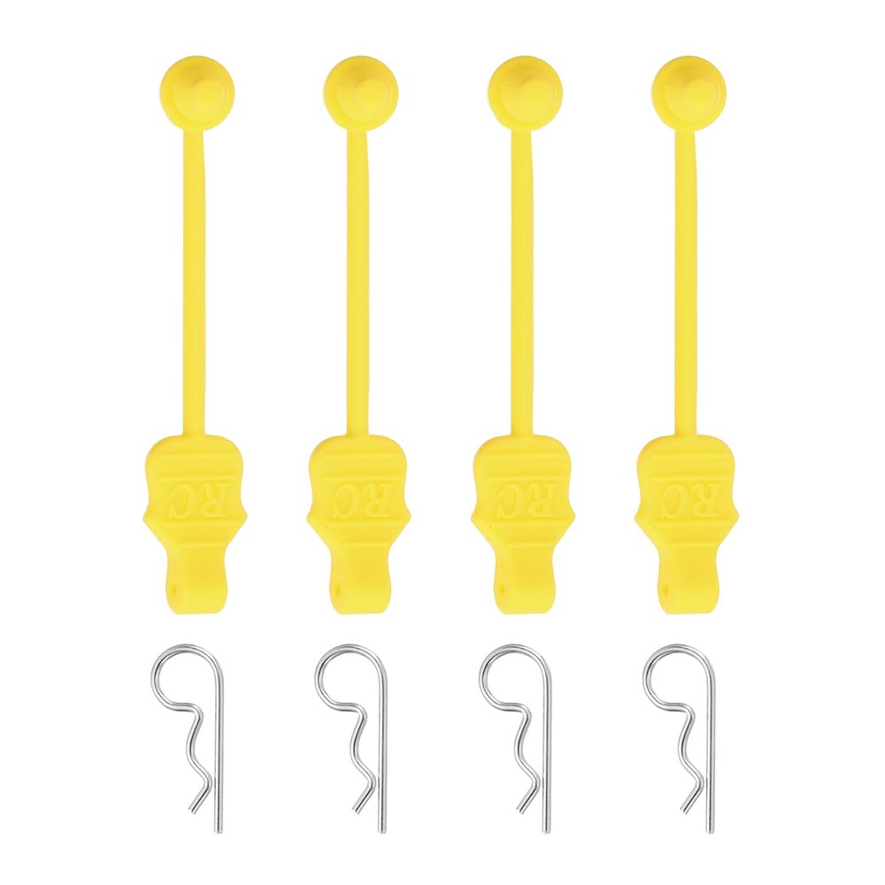 MECCANIXITY 4 Pcs 1.4mm RC Body Clips with Pull Tabs, 45-Degree Bent Stainless Steel Car Clips for 1/8 1/10 Scale Model RC Car Truck Crawler Shell Replacement (Yellow & Silver