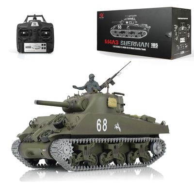 wheelfun US in Stock, Henglong 1/16 FPV 7.0 M4A3 Sherman RTR RC Tank 3898 360 Turret Barrel Recoil for Hobby BB Shooting Airsoft Tank Model for Ages 14+