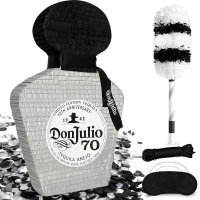 25" Tequila Bottle Piata with Bat Stick, Eye Mask, Rope - Perfect for Party Decorations, Photo Prop, Birthday, Funny Anniversary, 21 birthday - Fits candy/favors