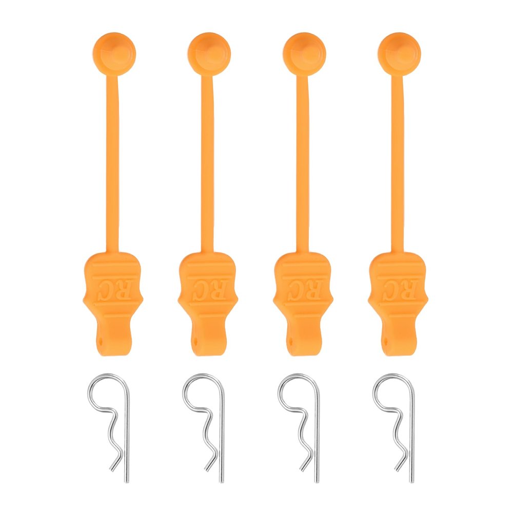 MECCANIXITY 4 Pcs 1.4mm RC Body Clips with Pull Tabs, 45-Degree Bent Stainless Steel Car Clips for 1/8 1/10 Scale Model RC Car Truck Crawler Shell Replacement (Orange & Silver