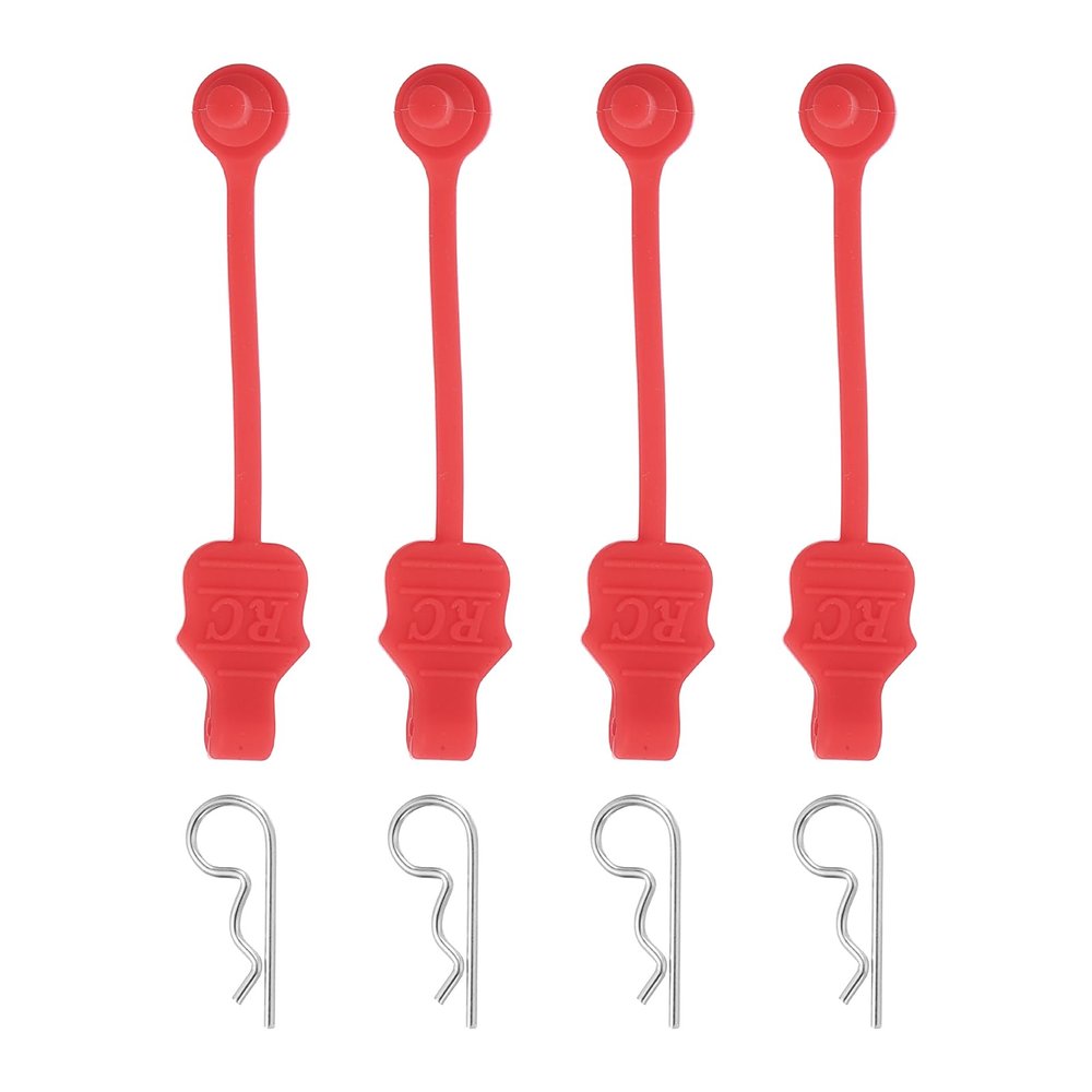 MECCANIXITY 4 Pcs 1.4mm RC Body Clips with Pull Tabs, 45-Degree Bent Stainless Steel Car Clips for 1/8 1/10 Scale Model RC Car Truck Crawler Shell Replacement (Red & Silver