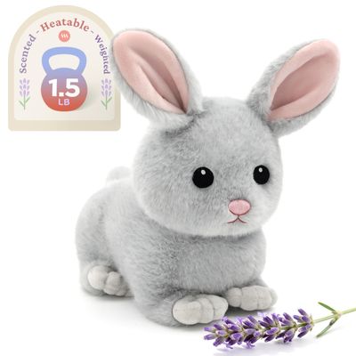 IKASA Microwavable Rabbit Stuffed Animal,Heating Pad for Comfort and Warmth,Bunny Heatable and Coolable 1.5lbs Weighted Lavender Scent Plush Toy,Gift for Kids Boys Girls Adults