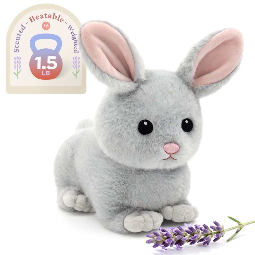 IKASA Microwavable Rabbit Stuffed Animal,Heating Pad for Comfort and Warmth,Bunny Heatable and Coolable 1.5lbs Weighted Lavender Scent Plush Toy,Gift for Kids Boys Girls Adults