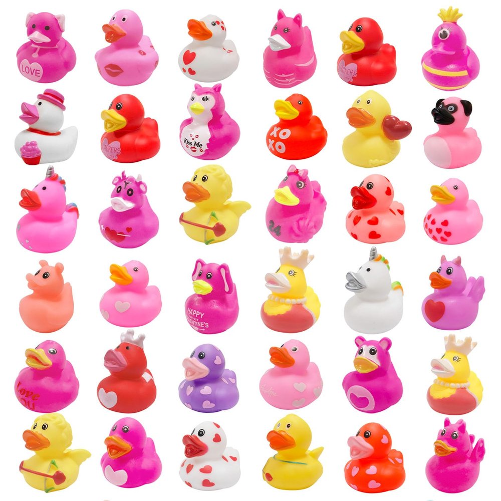 36 Pcs Valentines Rubber Ducks,Bath Showers Accessories,Mini 2.16" Duckies Bath Toys for Kids Girls Boys Valentines Day Party Favors Gift Exchange (Valentines)