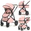 2 in 1 Baby Stroller, High Landscape Infant Stroller Pram Foldable Pushchair with Adjustable Canopy, Storage Basket,5-Point Harness,Mom Bags (Pink) view 1