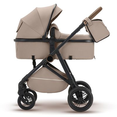 2 in 1 Baby Stroller, High Landscape Infant Stroller Pram Foldable Pushchair with Adjustable Canopy, Storage Basket, Suspension Wheels,5-Point Harness,Mom Bags (Brown)