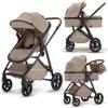 2 in 1 Baby Stroller, High Landscape Infant Stroller Pram Foldable Pushchair with Adjustable Canopy, Storage Basket,5-Point Harness,Mom Bags (Brown) view 1