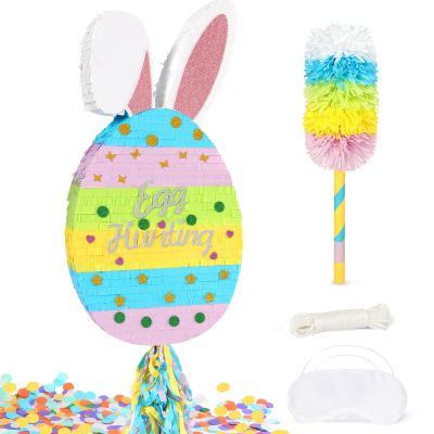 25" Easter Decorations Pinata Bunny Egg Piata with Blindfold, Bat and Filler, Funny Cute Party Favors for Cute Birthday Pinata Egg Theme Kids and Adults Party Supplies Decoration